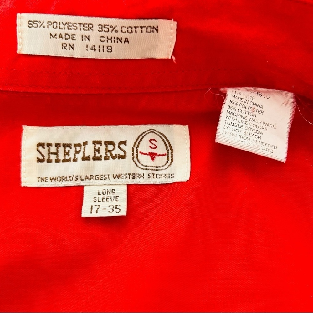 4/$20 Sheplers Red Western Pearl Snap Long Sleeve Shirt Mens XL 17-35 - Picture 3 of 4